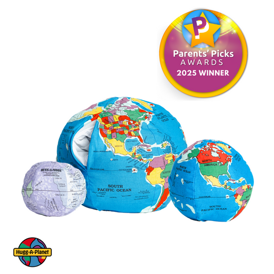 Earth Day Every Day Bundle: Pocket Earth with Moon Hugg-A-Planet paired with a Baby Earth Hugg-A-Planet